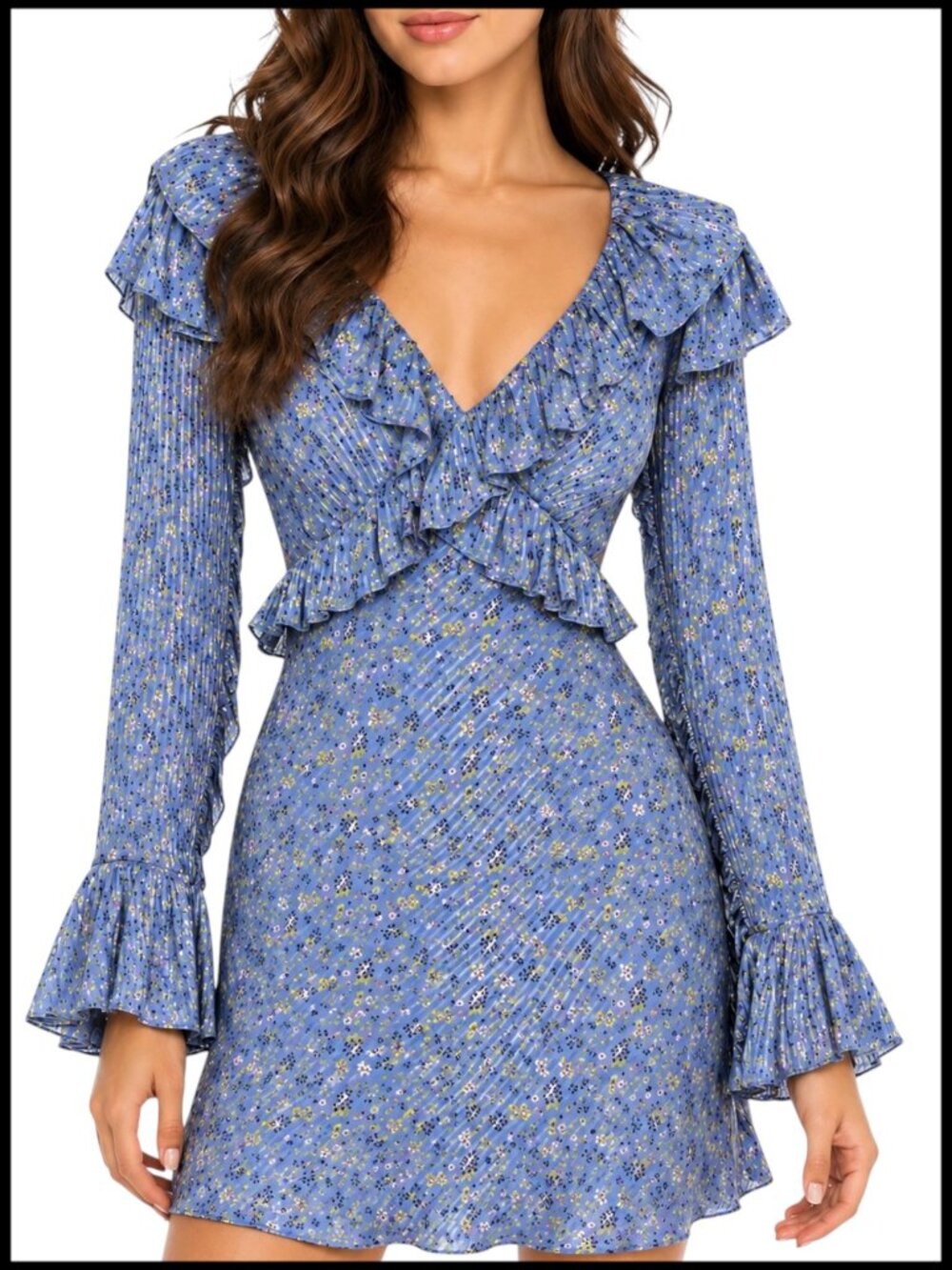 Free People Sweetest Thing Mini Dress Midnight Cowboy Blue Floral Ruffle S 6